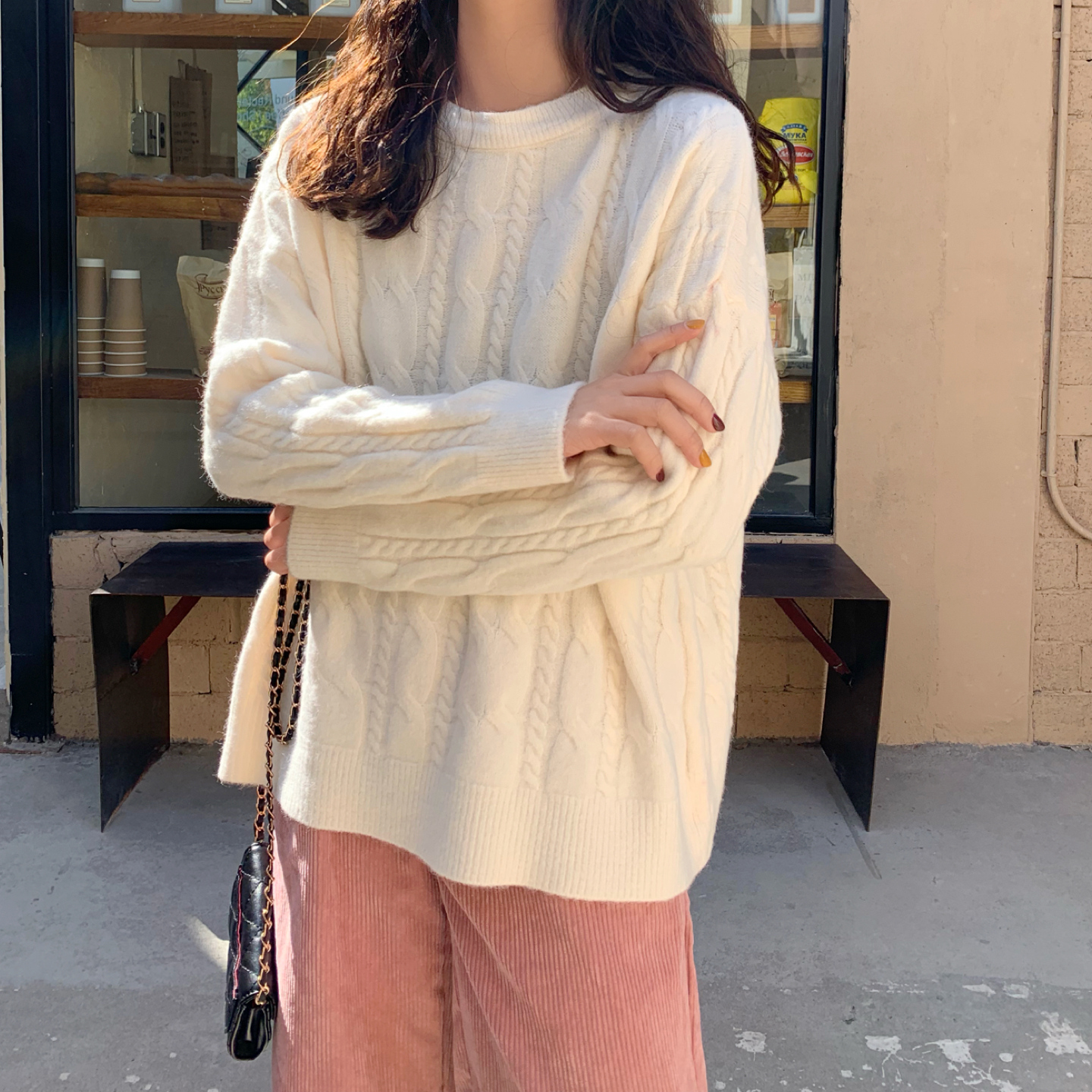 Real price Korean twist crew neck Pullover Sweater New Year's red sweater loose and versatile Knitted Top