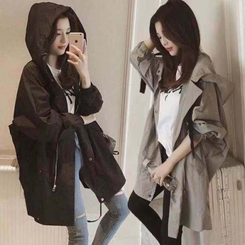Plush and thickened windbreaker women's middle and long style 2021 autumn and winter Korean loose leisure hooded temperament fashion coat