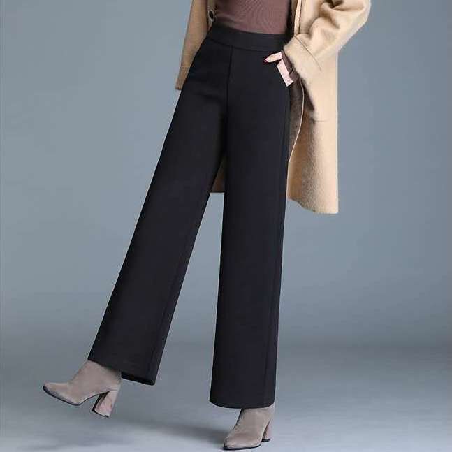 Woolen wide leg pants autumn and winter straight tube high waist longfengni thickened pants women's loose thin wide leg pants