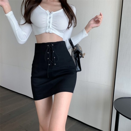 Real price word half skirt in early autumn Korean version cross bandage high waist hip wrap skirt is thin and versatile shorts