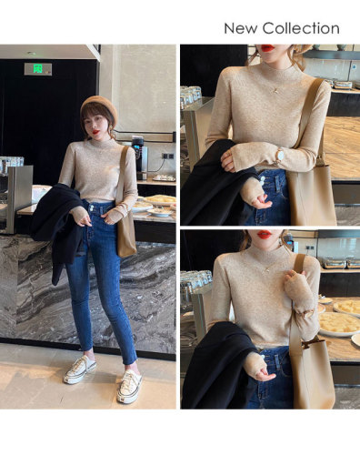 Knitwear women's spring and autumn half high neck bottomed shirt with autumn and winter exotic cashmere sweater 2021 new top