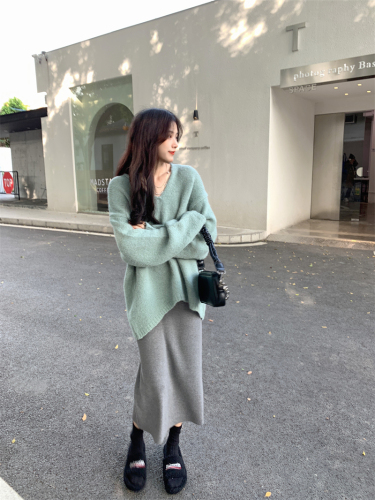 Real price, real shooting, gentle temperament, casual wool knitted skirt, women's slim dress in autumn and winter