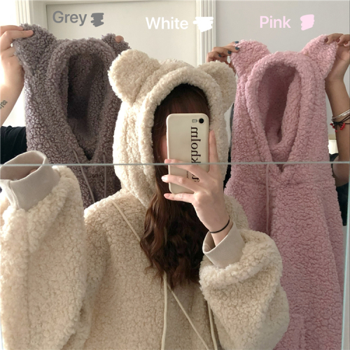 Real price ~ autumn and winter Hanfeng chic cute rabbit ears hooded lamb wool sweater female