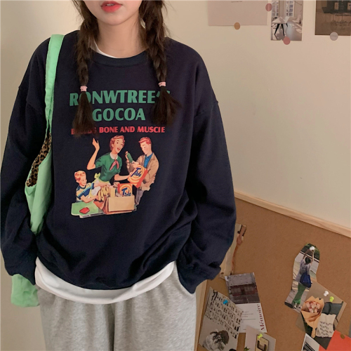 New autumn and winter Korean thin sweater women's printed loose lazy top