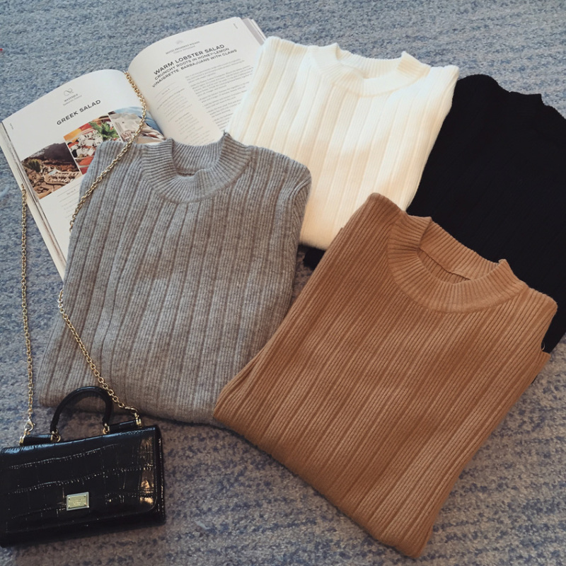 New Korean fashion half high collar long sleeve T-shirt women's slim body tights bottomed top in autumn and winter 2020