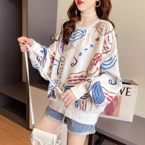 Actual shooting of autumn new Korean version trendy round neck letter printing loose large women's clothing thin sweater women's top