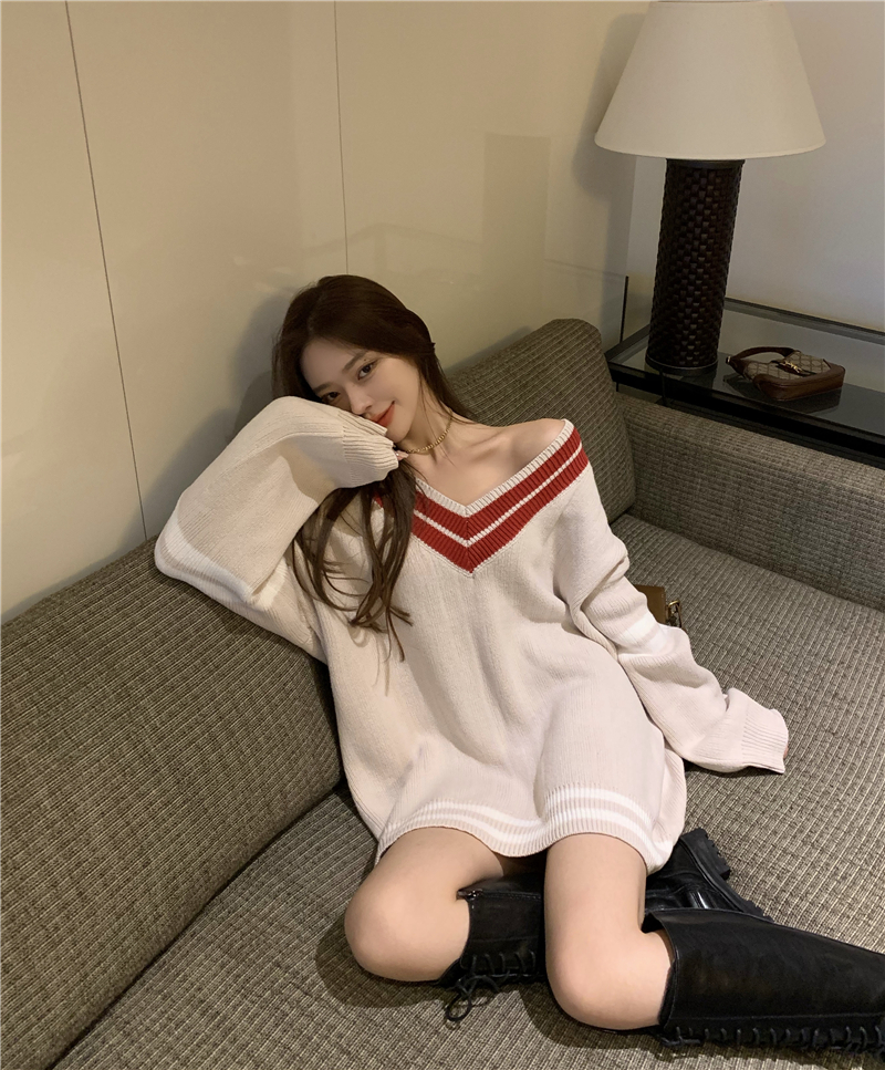 Real price medium and long necked sweater women wear loose Pullover lazy style sweater top