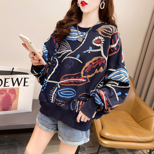 Actual shooting of autumn new Korean version trendy round neck letter printing loose large women's clothing thin sweater women's top