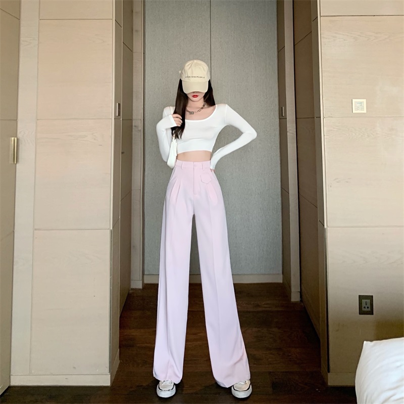 Real shooting real price high waist suit pants women's loose straight tube fill hanging feeling floor dragging leisure wide leg pants