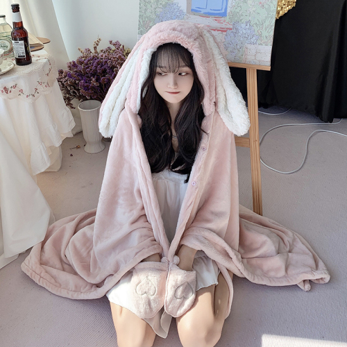 Real price lovely big rabbit ear hat shawl thickened warm lazy cloak blanket in autumn and winter