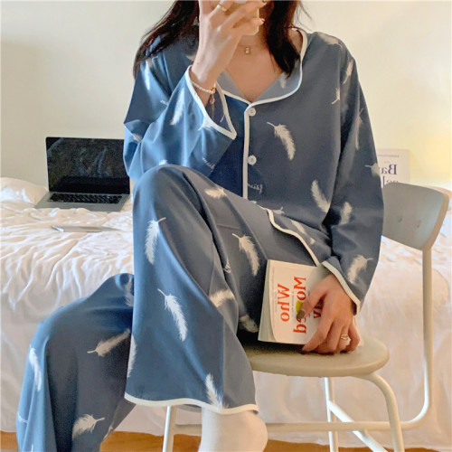 Real price 2021 new style pajamas women's spring and autumn pure cotton long sleeve home clothes all cotton