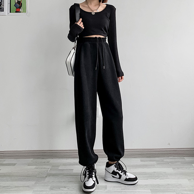 Winter new Korean fashion versatile loose casual Harlan pants Plush thickened sweatpants women's