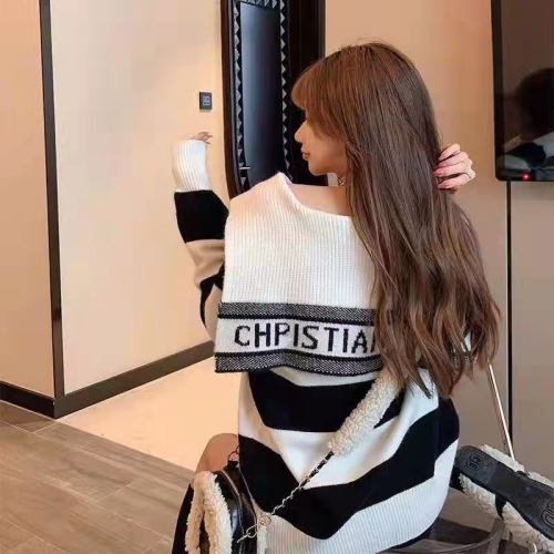 Autumn French retro Royal sister wind Navy neck striped sweater women's thin high-grade sense sweater top