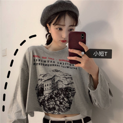  autumn new ins fashion net red Korean Short college style top