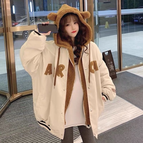 Plush bear fake two double layer Plush thickened  new winter Korean loose coat