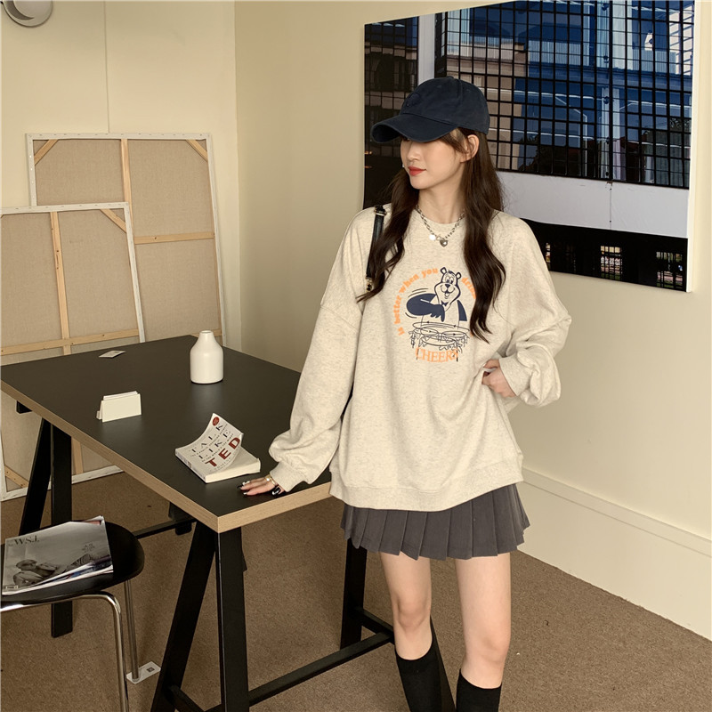 Thin fashion long sleeve printed sweater women's autumn new Korean loose thin versatile top