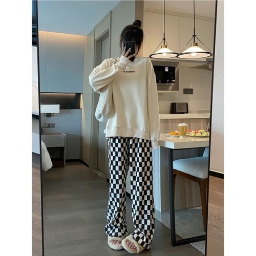 High waist checkerboard plaid pants women's spring and autumn new style vertical feeling thin straight tube floor mops casual wide leg long pants