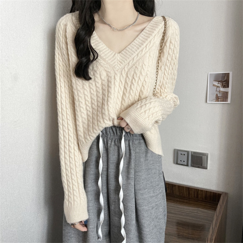 Real price real auction collar soft waxy sweater women's autumn and winter thickened new loose lazy style sweater