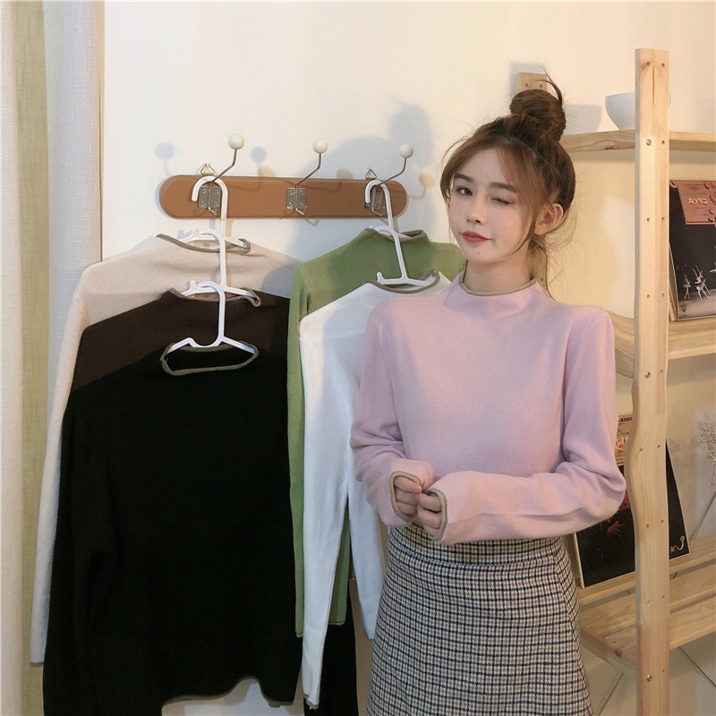 82% viscose 18% fiber thickened bottoming shirt women's half high neck elastic T-shirt autumn