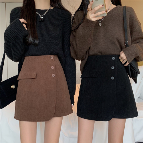 Real shooting real price autumn and winter new versatile solid wool thickened irregular skirt for women