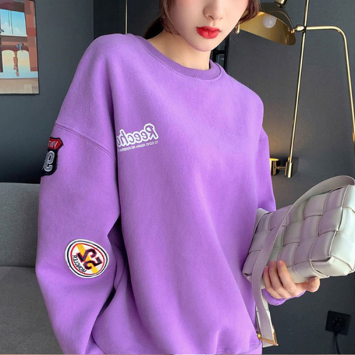 Purple leisure sports Plush thickened suit women's spring and autumn new age reducing fashion round neck Pullover two-piece set