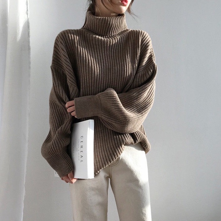 High collar sweater jacket autumn winter Korean version fashionable and easy to wear chic net red lazy wind long sleeve top