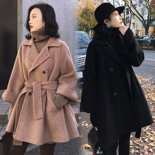 Woolen coat women's autumn and winter  new small Korean loose Hepburn double-sided woolen cloak coat
