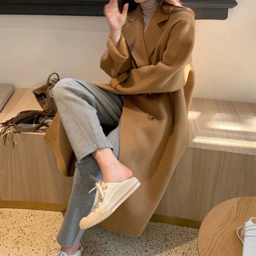Camel double-sided cashmere coat women's medium long autumn and winter  new loose knee short wool coat