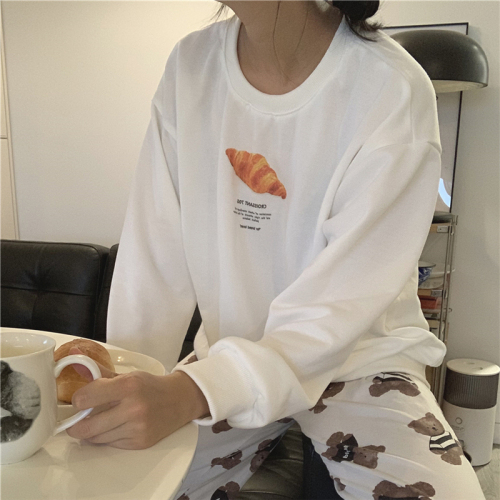 Real shot ~ bread lover chic croissant bag front and back pattern lovely print Pullover Sweater Korean autumn and winter girl