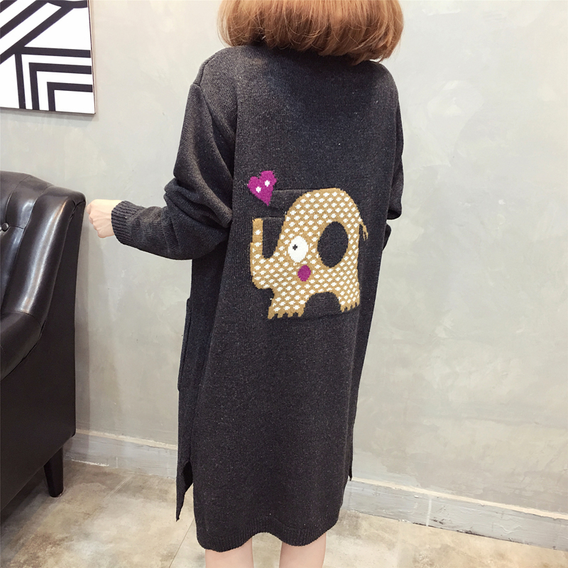 Real shooting 2020 new long sweater Han fanchaoqiu new loose elephant jacquard sweater cardigan women