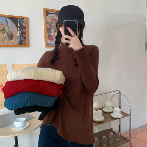 Real shooting and real price new loose outer wear with thickened half high collar pit strip knitted sweater