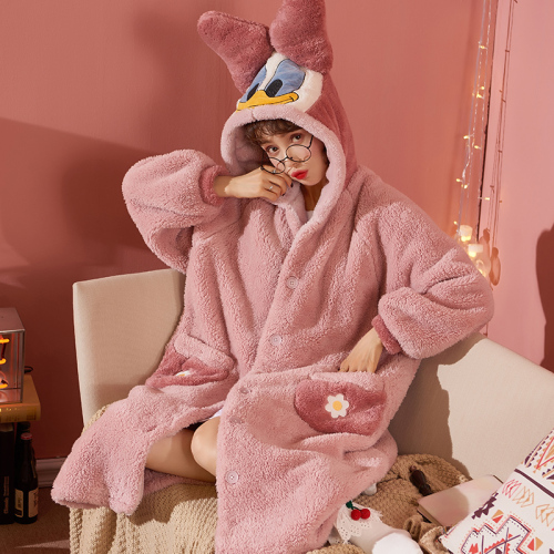 Real shooting of winter Plush thickened women's pajamas flannel thickened coral velvet Nightgown warm long home clothes