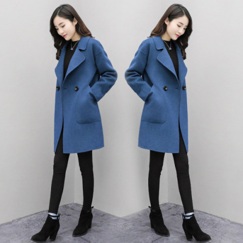 Autumn and winter woolen coat women's medium and long Korean large size woolen coat loose and thin woolen coat