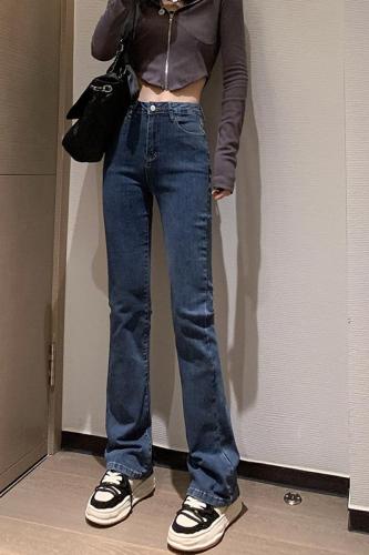 Real shot horn Plush autumn and winter new high-grade light luxury elastic jeans show thin wide leg jeans pants