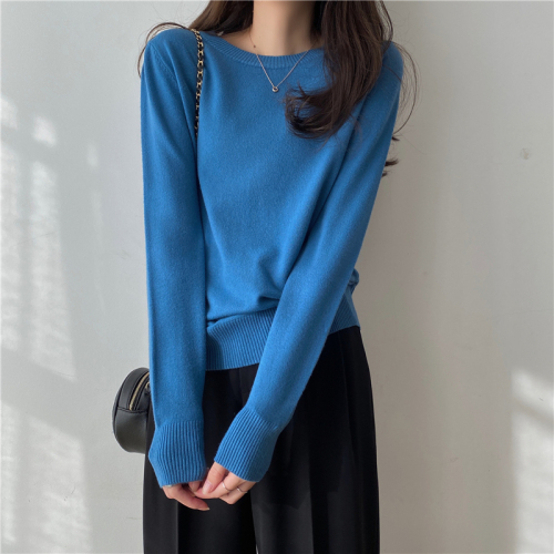 Real price ~ Korean autumn and winter elastic simple bottoming thin round neck long sleeve knitted sweater