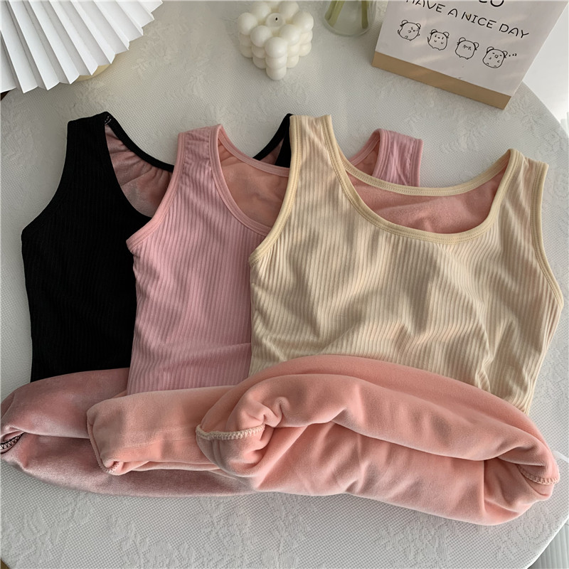 Real shot real price Korean winter warm vest women's Plush thickened sleeveless tight inner wear with vest top