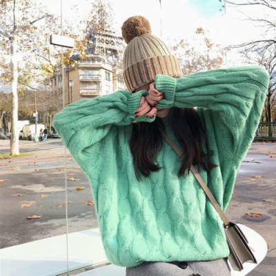 Lin Shanshan winter new loose knit bottoming shirt candy color coarse twist couple sweater multi color