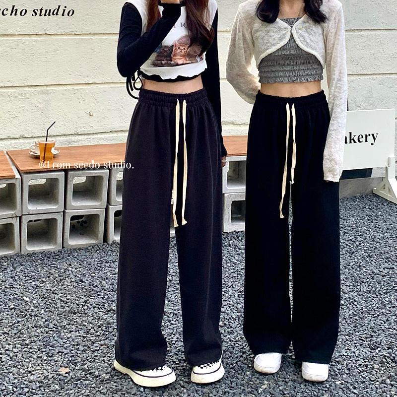 Real shooting and real price show thin high waist straight tube leisure wide leg pants women's elastic waist versatile drape pants
