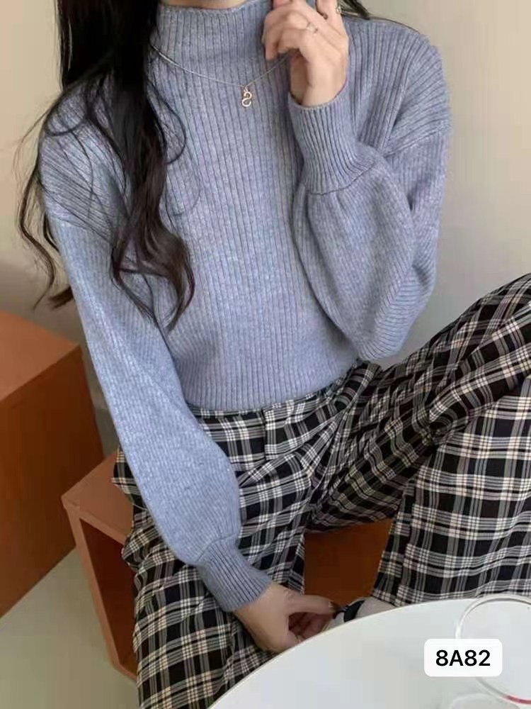 Half high neck sweater women's autumn and winter 2021 new loose and lazy outerwear top versatile Korean bottomed sweater