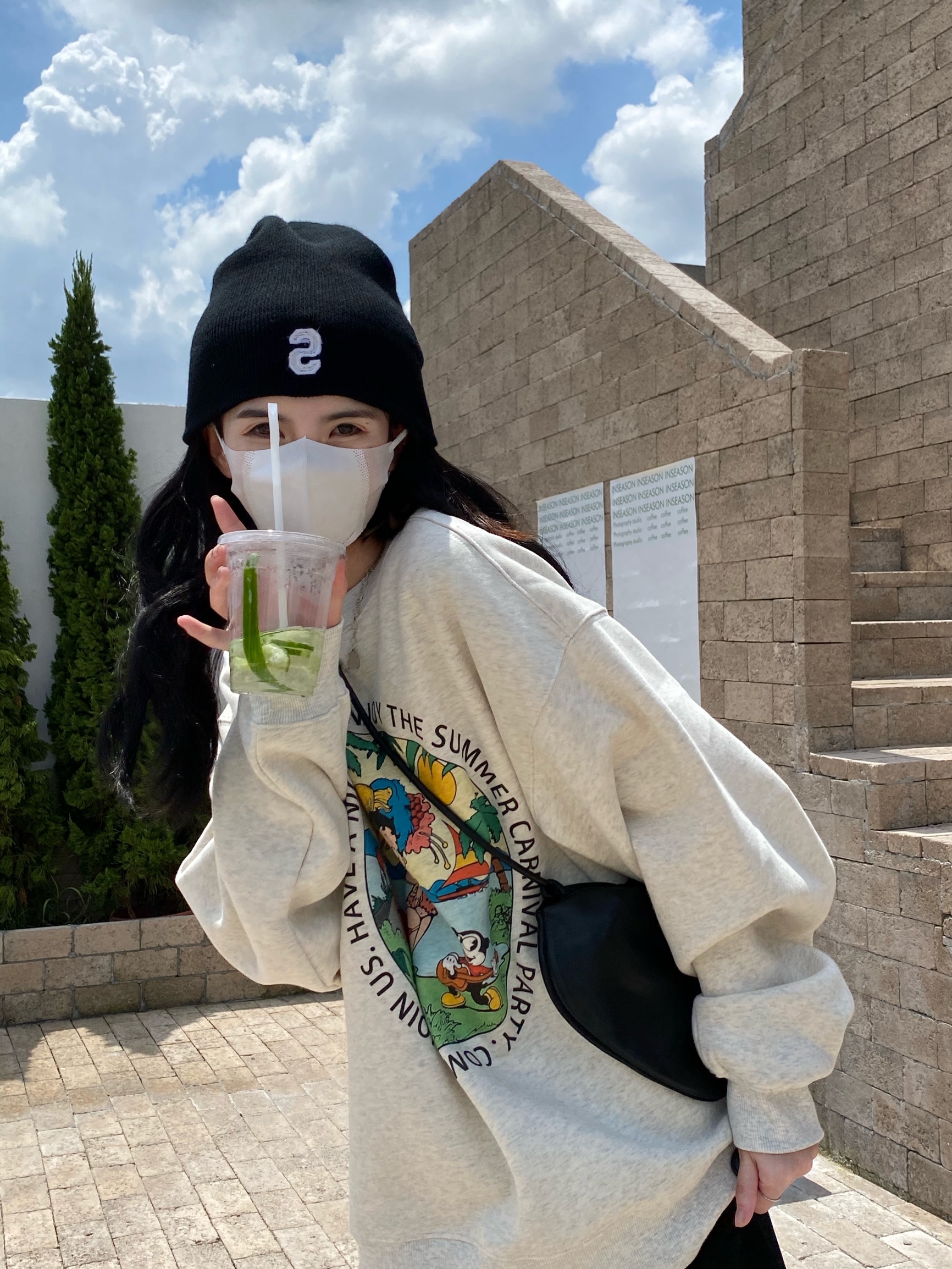 Official figure real price compound Plush round neck grey printed sweater autumn and winter new style