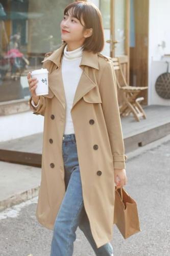 2021 new small windbreaker coat women's middle and long loose over knee fashion British coat spring, autumn and winter