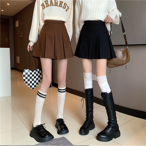 Real shooting real price autumn and winter new Korean high waist thin wool thickened pleated skirt