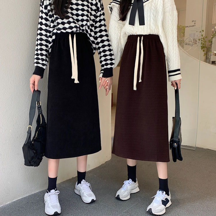 Real price ~ autumn and winter new Korean version Plush thickened elastic waist mid length skirt A-line skirt casual skirt women