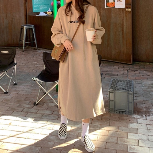 Real price autumn and winter Plush thickened letter printed Hooded Dress