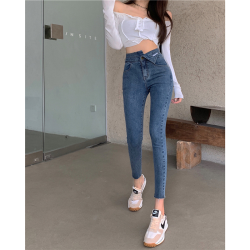 Real price! Slim high waist jeans women's autumn new slim elastic Leggings Capris