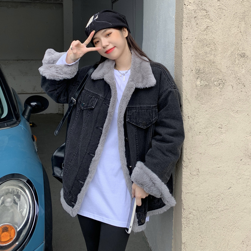 Real price imitation rabbit velvet short coat women's 2021 winter new fashion port style Plush plus Plush warm denim