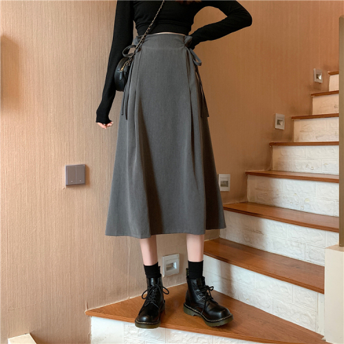 Real price autumn loose high waist thin medium and long double ear lace up skirt for women