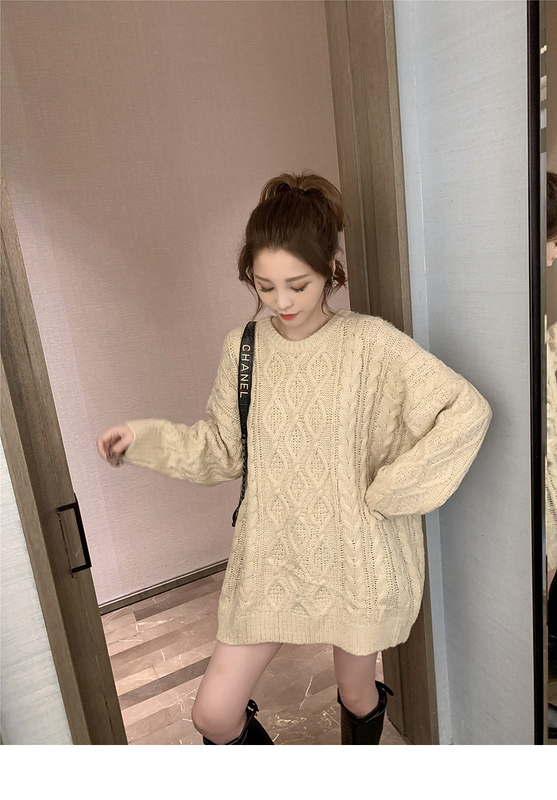 New autumn 2020 Korean mid long Pullover twist sweater for women's loose and versatile top chic sweet sweater