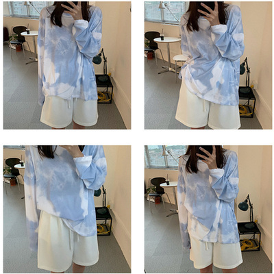 Tie dyed long sleeve T-shirt women's 2021 new spring and autumn Korean loose lazy top