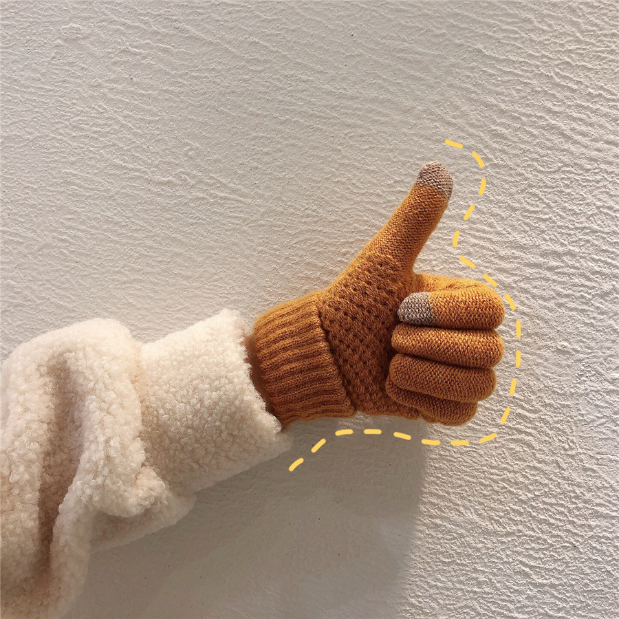 Real shooting and real price are not reduced. Warm students' Knitted thickened riding color matching cold proof five finger touch gloves in winter